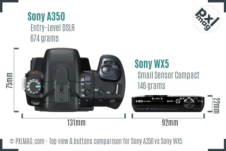 Sony A350 vs Sony WX5 top view buttons comparison