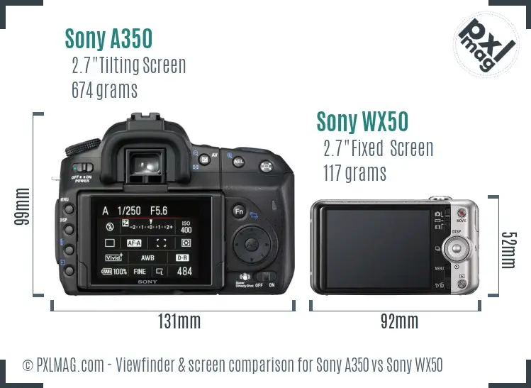 Sony A350 vs Sony WX50 Screen and Viewfinder comparison
