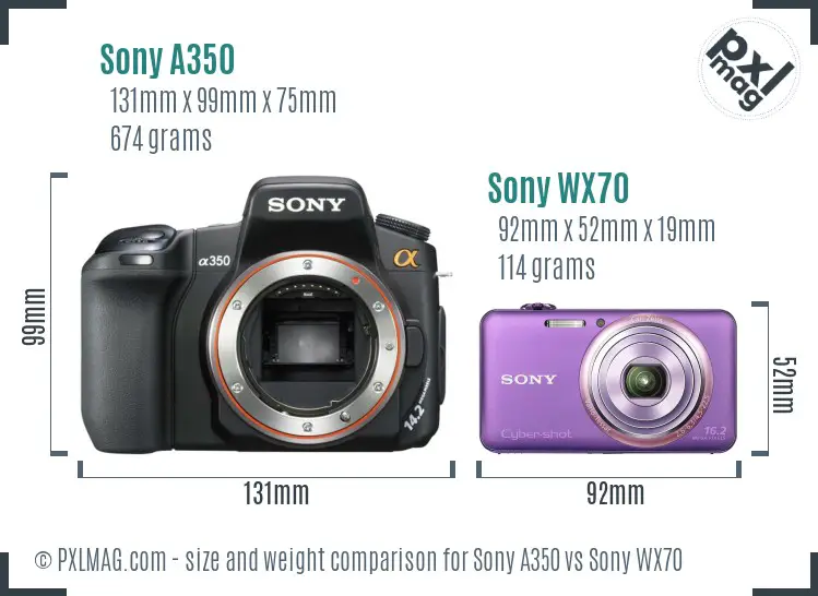 Sony A350 vs Sony WX70 size comparison