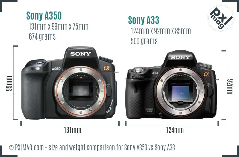 Sony A350 vs Sony A33 size comparison