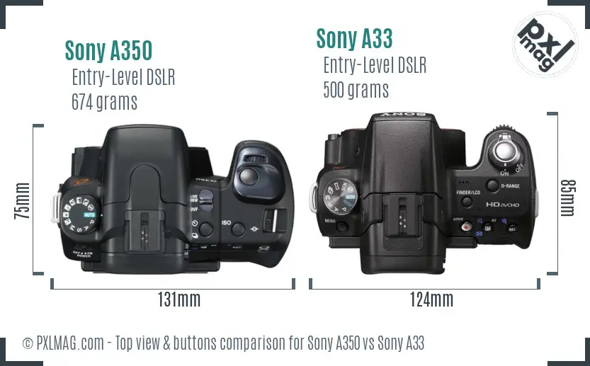 Sony A350 vs Sony A33 top view buttons comparison