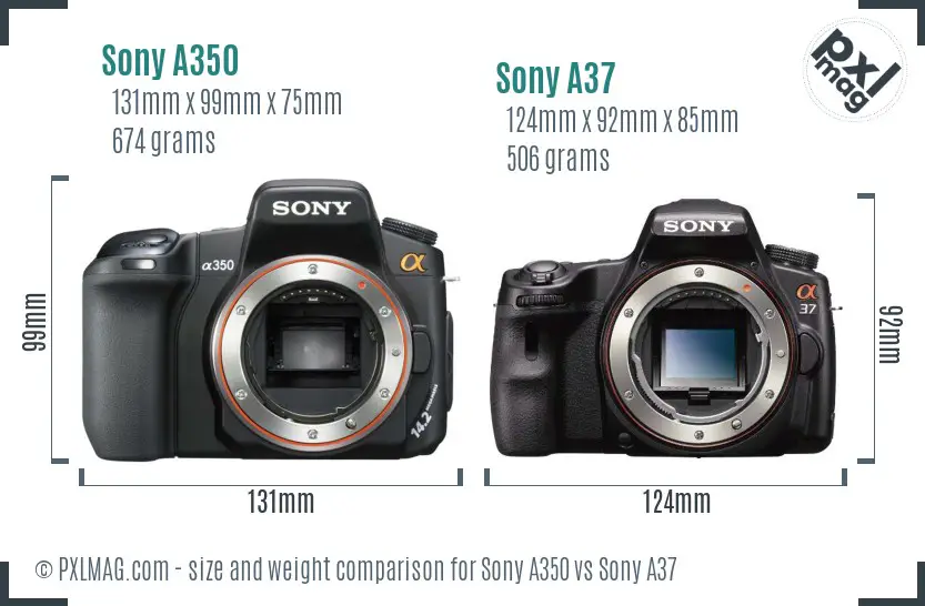 Sony A350 vs Sony A37 size comparison