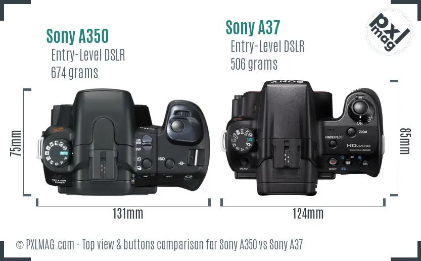 Sony A350 vs Sony A37 top view buttons comparison