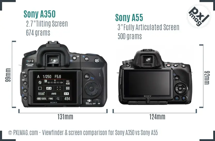 Sony A350 vs Sony A55 Screen and Viewfinder comparison