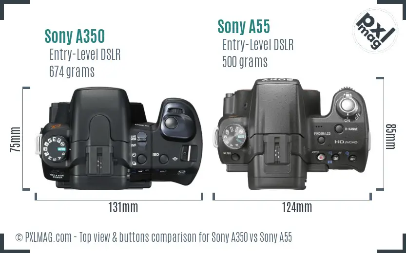 Sony A350 vs Sony A55 top view buttons comparison