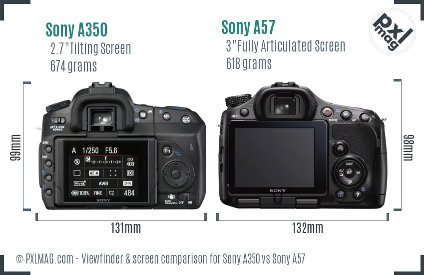 Sony A350 vs Sony A57 Screen and Viewfinder comparison
