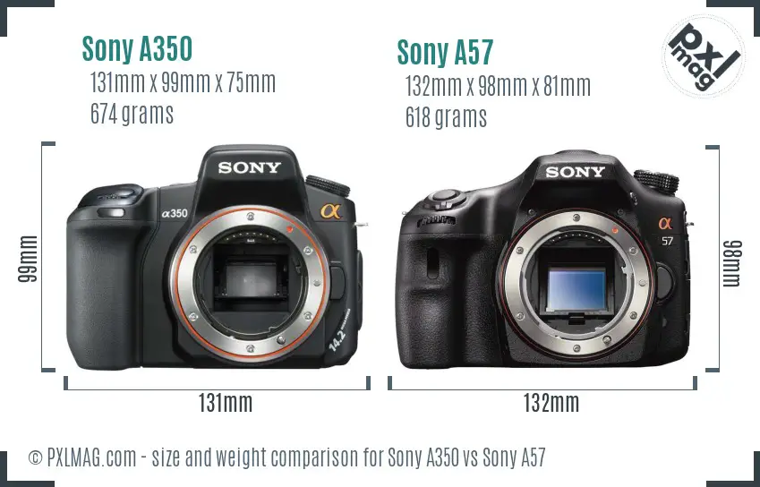 Sony A350 vs Sony A57 size comparison