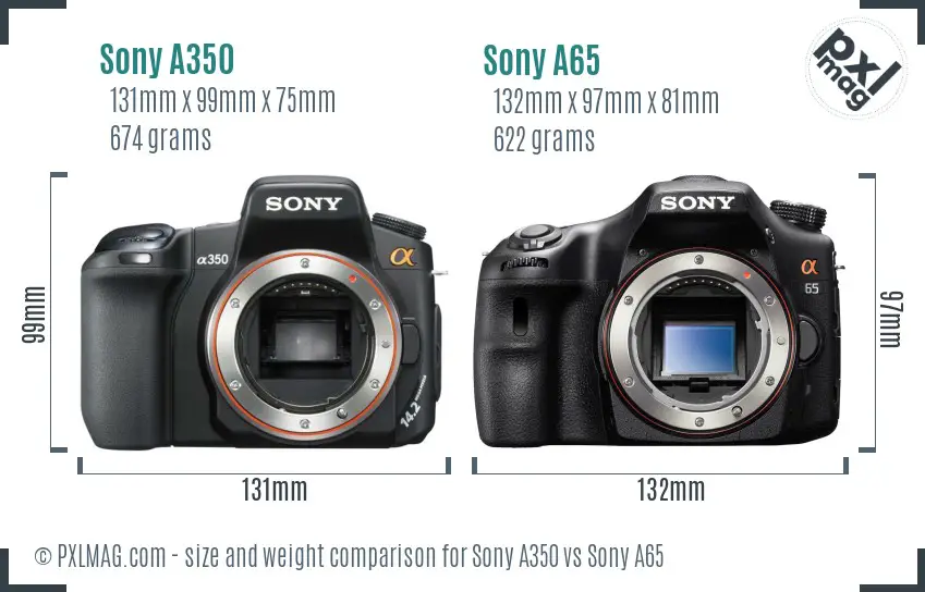 Sony A350 vs Sony A65 size comparison