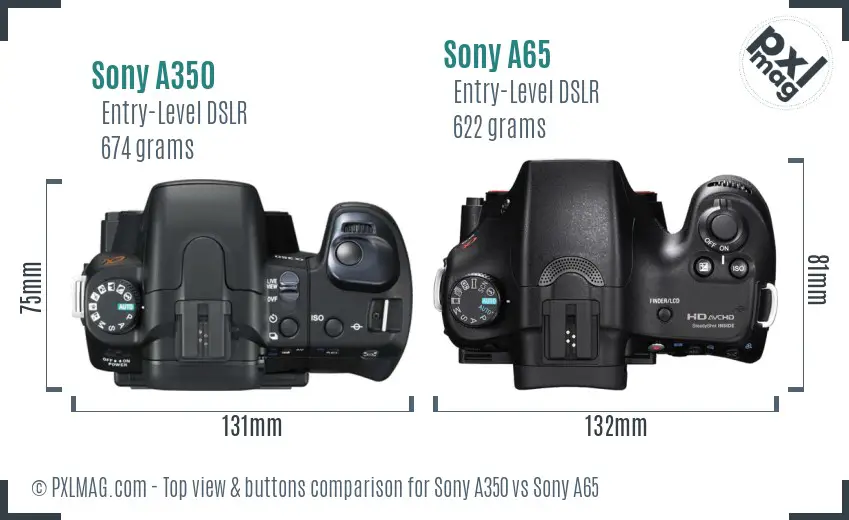 Sony A350 vs Sony A65 top view buttons comparison