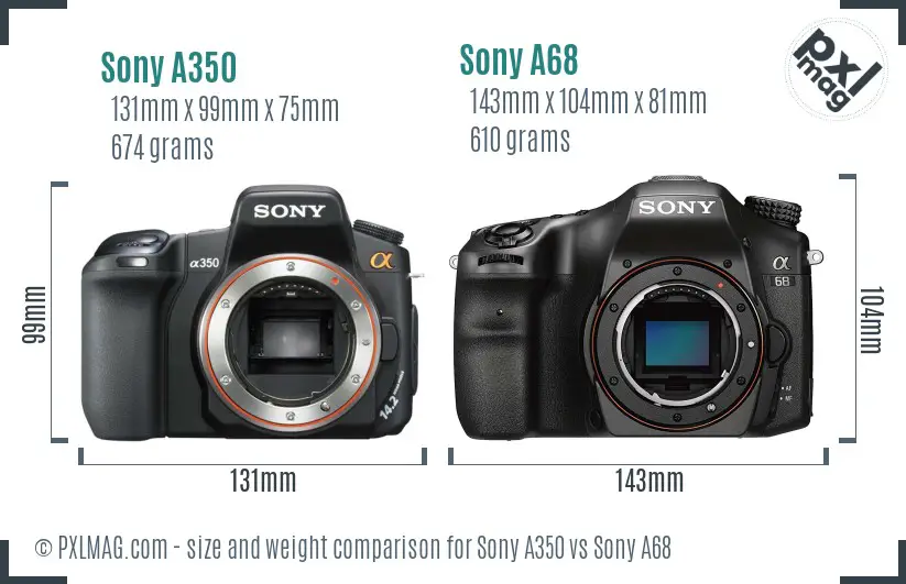 Sony A350 vs Sony A68 size comparison