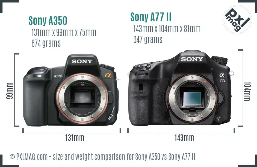 Sony A350 vs Sony A77 II size comparison