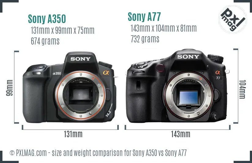 Sony A350 vs Sony A77 size comparison