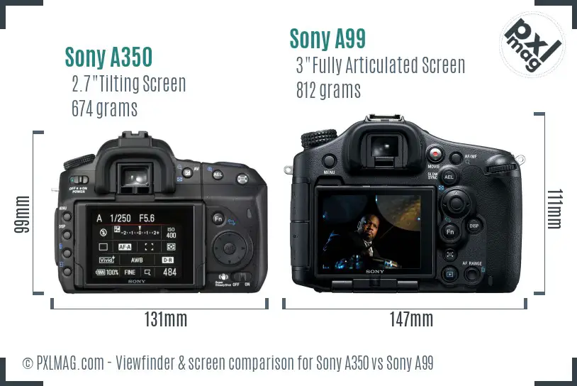 Sony A350 vs Sony A99 Screen and Viewfinder comparison