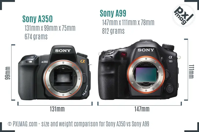 Sony A350 vs Sony A99 size comparison