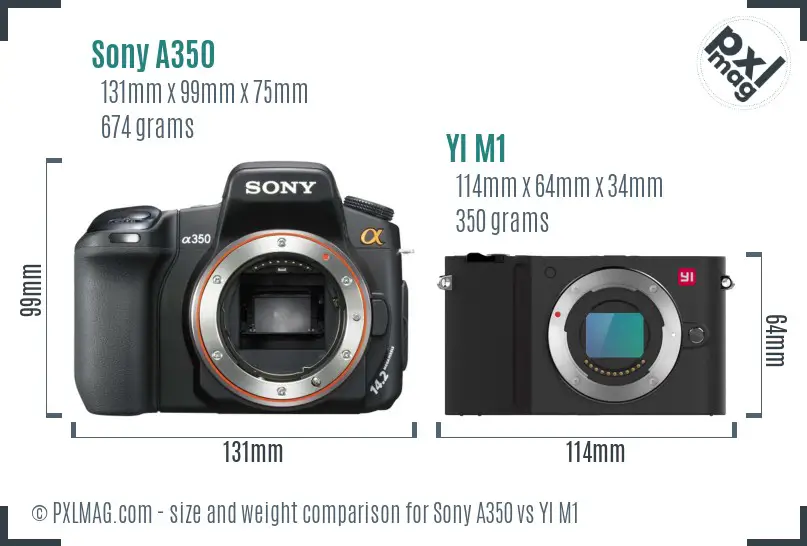 Sony A350 vs YI M1 size comparison