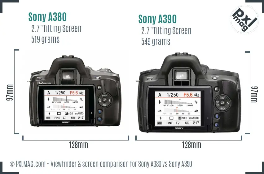 Sony A380 vs Sony A390 Screen and Viewfinder comparison