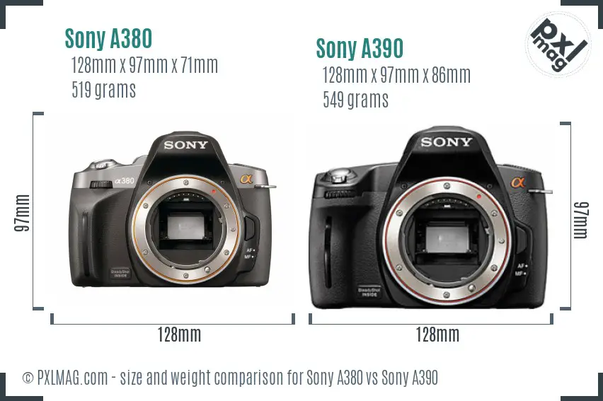 Sony A380 vs Sony A390 size comparison