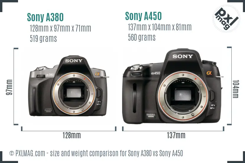 Sony A380 vs Sony A450 size comparison