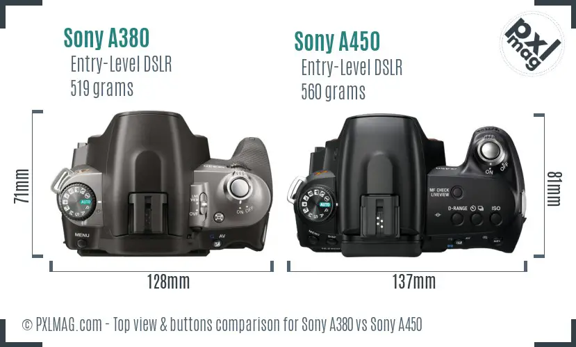 Sony A380 vs Sony A450 top view buttons comparison