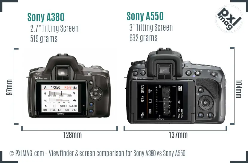 Sony A380 vs Sony A550 Screen and Viewfinder comparison