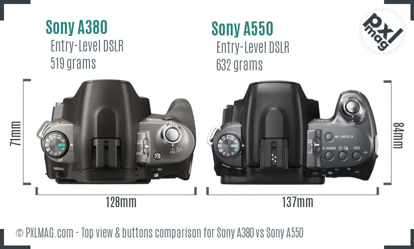 Sony A380 vs Sony A550 top view buttons comparison