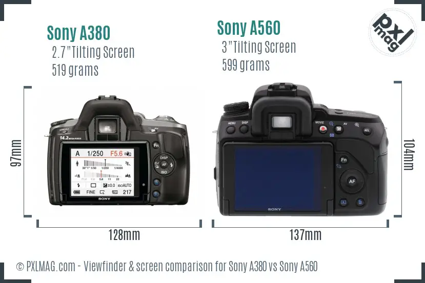 Sony A380 vs Sony A560 Screen and Viewfinder comparison