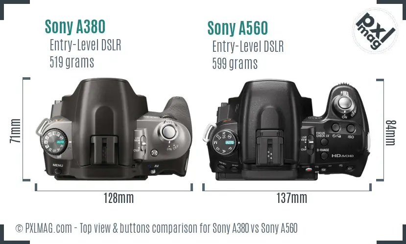 Sony A380 vs Sony A560 top view buttons comparison