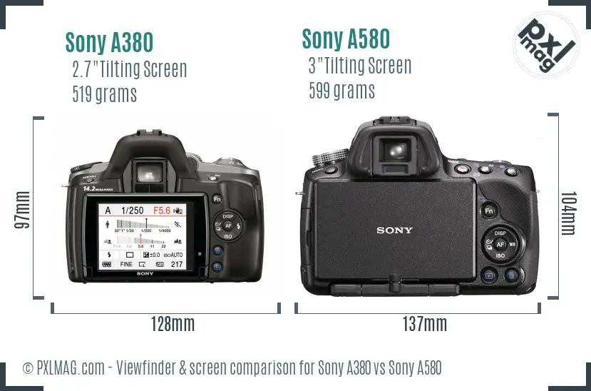 Sony A380 vs Sony A580 Screen and Viewfinder comparison