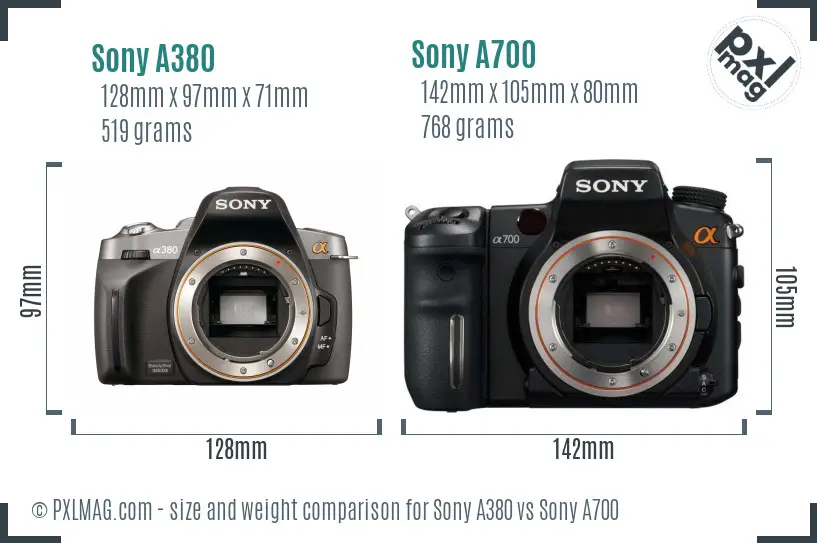 Sony A380 vs Sony A700 size comparison