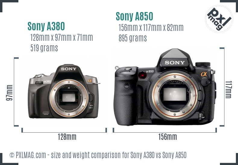 Sony A380 vs Sony A850 size comparison