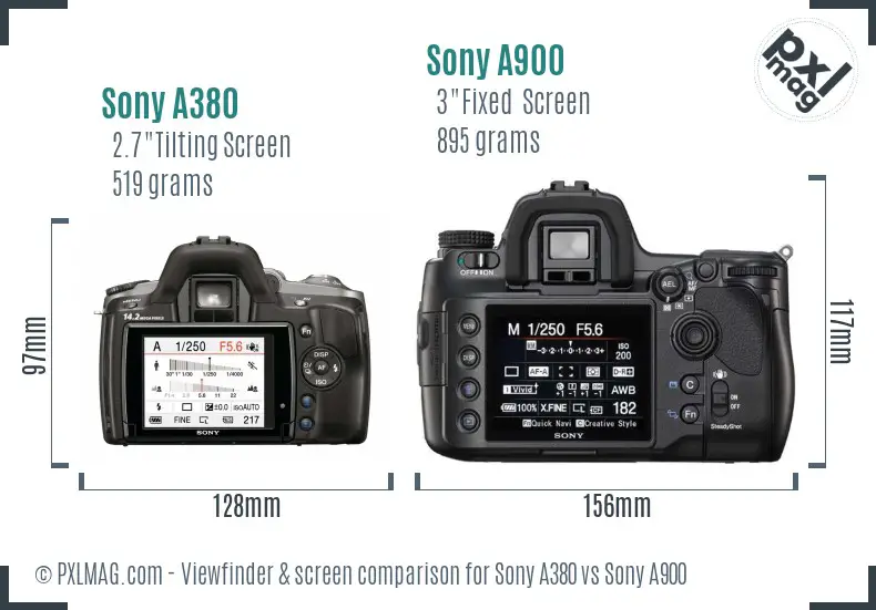 Sony A380 vs Sony A900 Screen and Viewfinder comparison