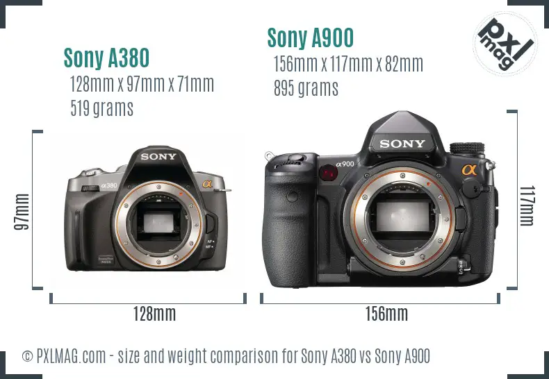 Sony A380 vs Sony A900 size comparison