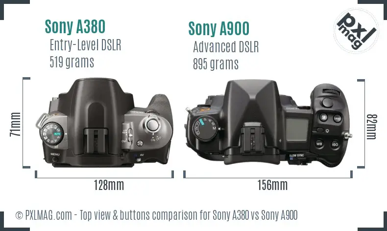 Sony A380 vs Sony A900 top view buttons comparison