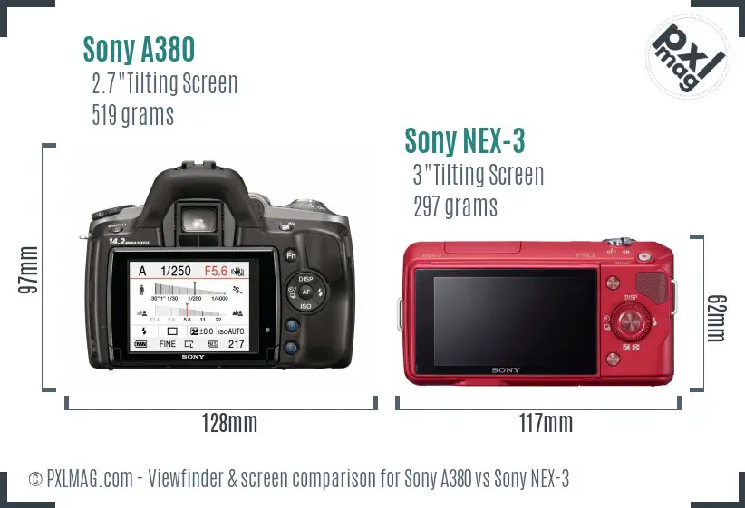 Sony A380 vs Sony NEX-3 Screen and Viewfinder comparison
