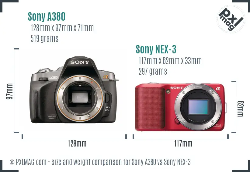 Sony A380 vs Sony NEX-3 size comparison