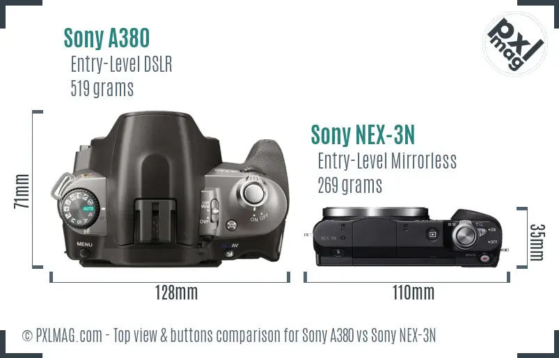 Sony A380 vs Sony NEX-3N top view buttons comparison