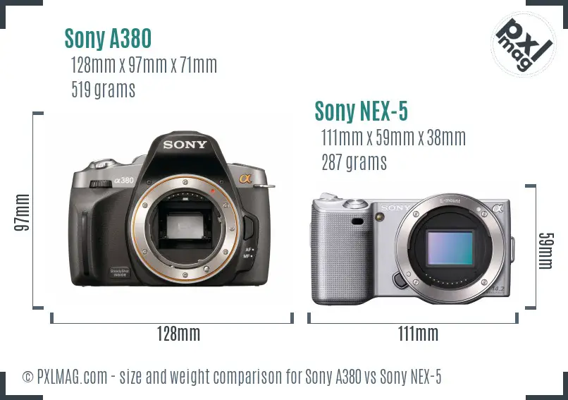 Sony A380 vs Sony NEX-5 size comparison