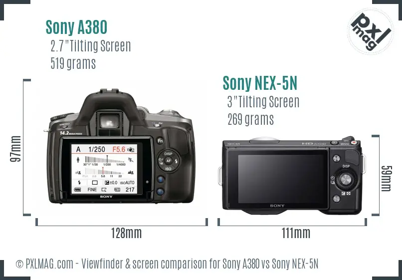 Sony A380 vs Sony NEX-5N Screen and Viewfinder comparison