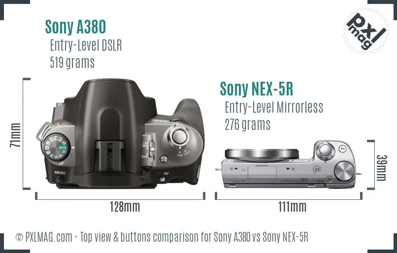 Sony A380 vs Sony NEX-5R top view buttons comparison