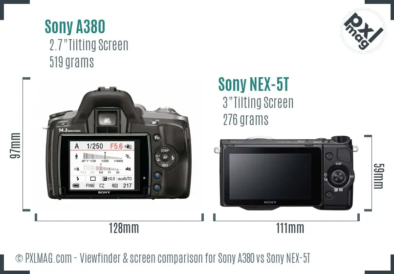 Sony A380 vs Sony NEX-5T Screen and Viewfinder comparison