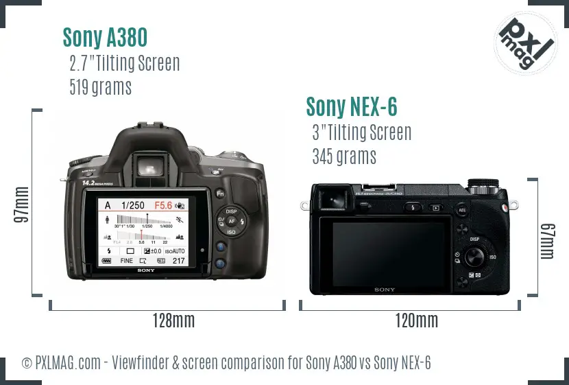 Sony A380 vs Sony NEX-6 Screen and Viewfinder comparison