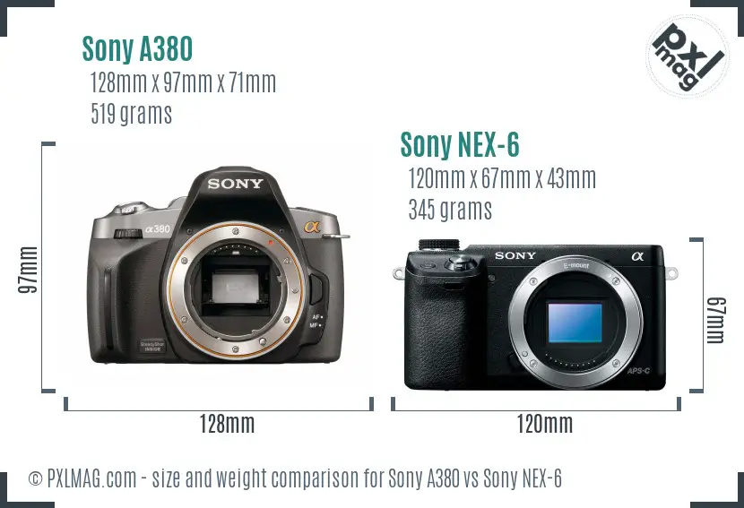 Sony A380 vs Sony NEX-6 size comparison