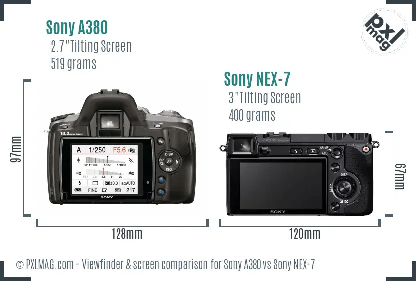 Sony A380 vs Sony NEX-7 Screen and Viewfinder comparison