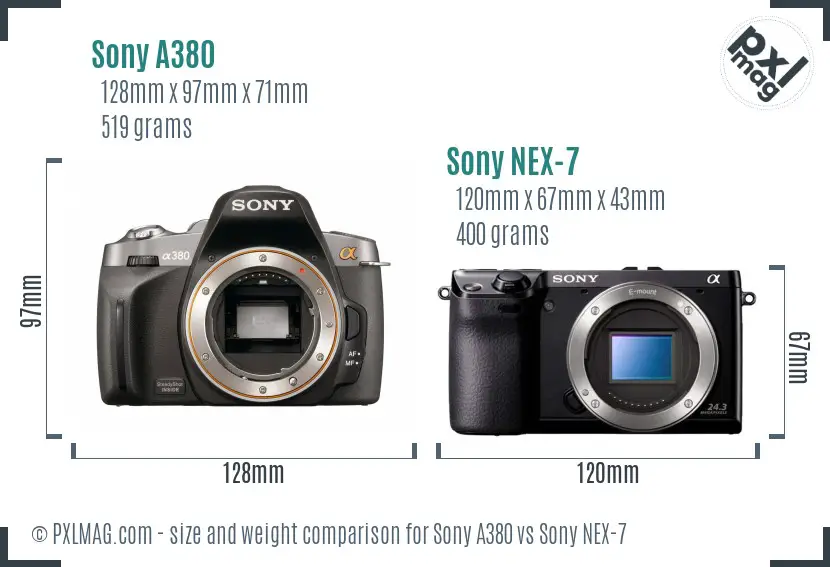 Sony A380 vs Sony NEX-7 size comparison
