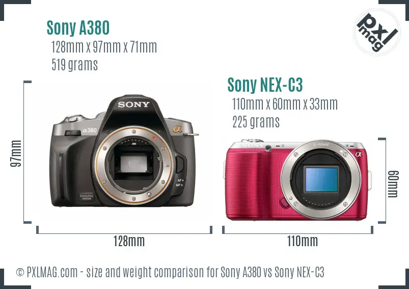 Sony A380 vs Sony NEX-C3 size comparison