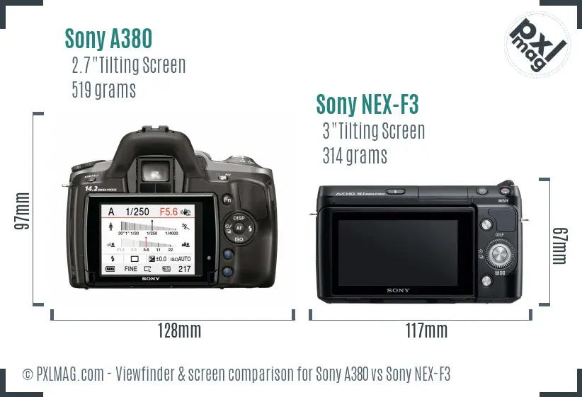 Sony A380 vs Sony NEX-F3 Screen and Viewfinder comparison