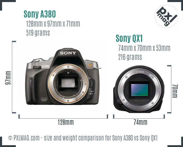 Sony A380 vs Sony QX1 size comparison