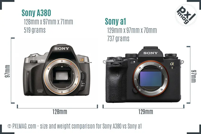 Sony A380 vs Sony a1 size comparison Sony A380 vs Sony a1 size comparison