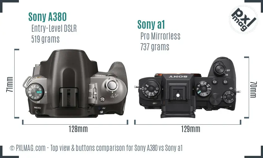 Sony A380 vs Sony a1 top view buttons comparison