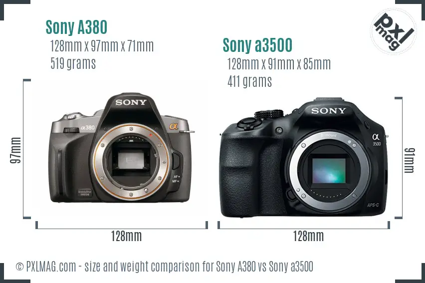 Sony A380 vs Sony a3500 size comparison